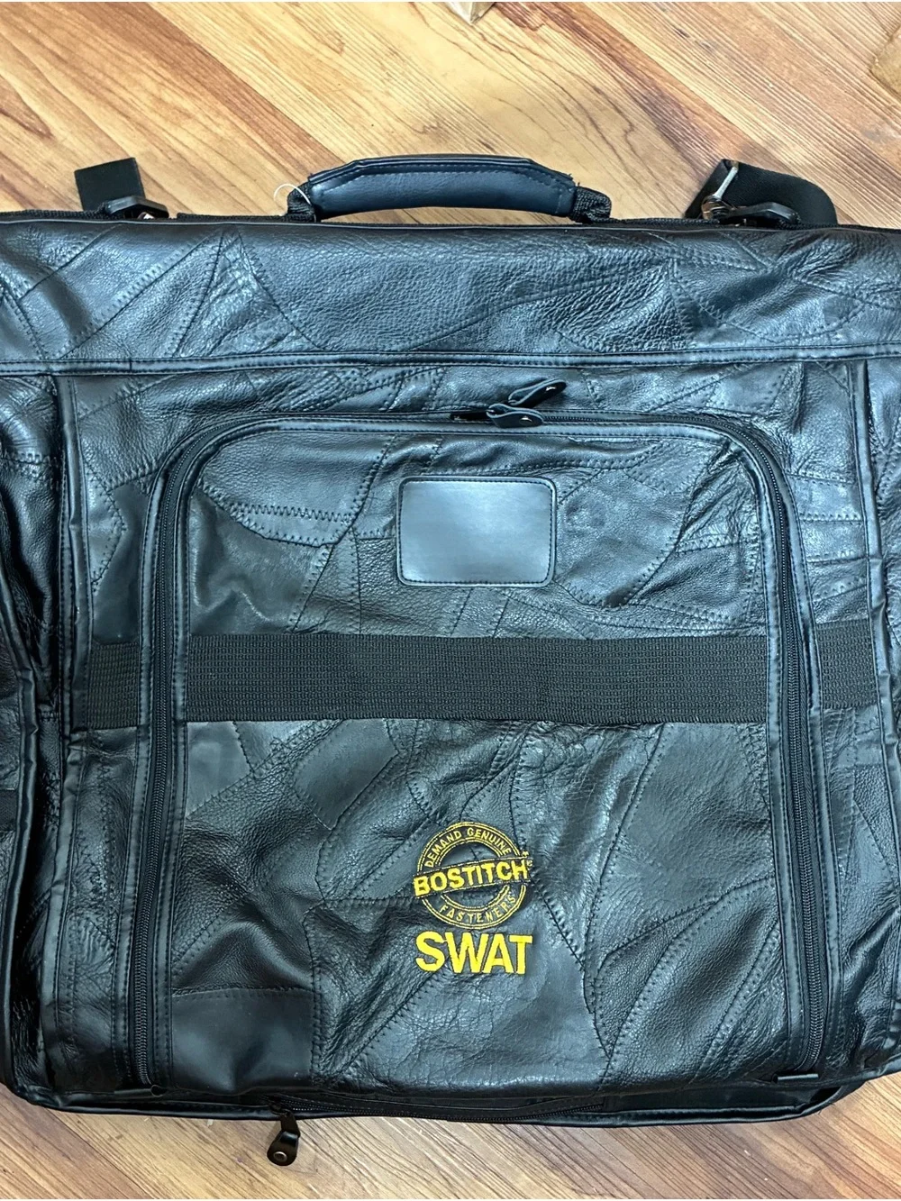 Vintage Black Patchwork Genuine Leather Travel Garment Bag - Bostitch SWAT Promo